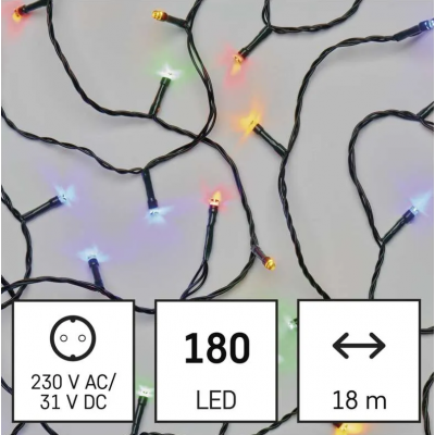 Lampki choinkowe 180LED 18m multikolor, zielony przewód, 8 programów, IP44 EMOS (D4AM09)